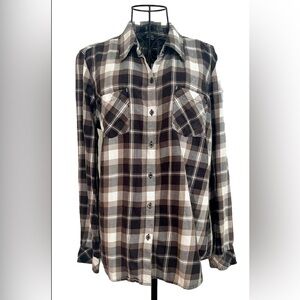 Natural Reflections Flannel 100% Cotton Long Sleeve Plaid Button Up Women Large